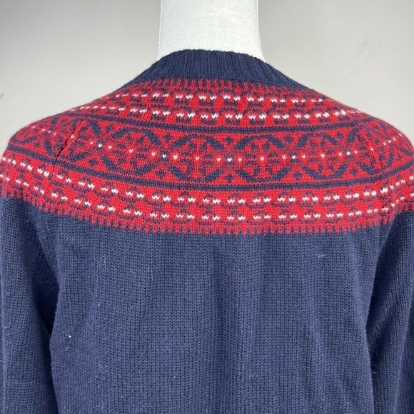 Talbots Navy Blue Red Wool Fair Isle Button Front Cardigan MP M Petite - Picture 9 of 12
